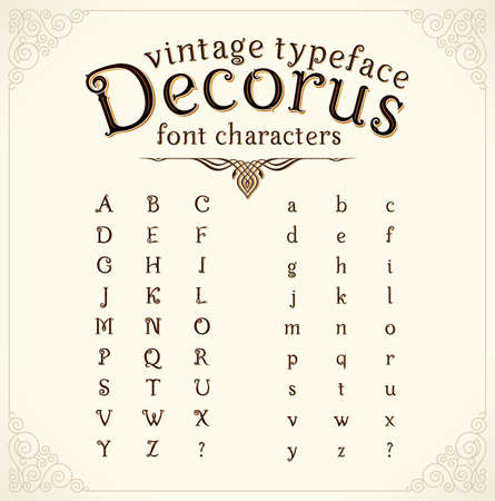 Vintage decorative font with shadow called "Decorus", translation from Latin "Beautiful"のイラスト素材