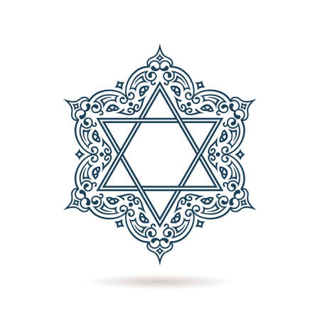 Star of David. Vector Jewish ornament. Blue icon on white backgroundのイラスト素材