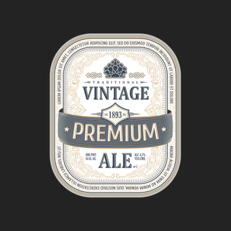 Vintage frame. Vector packing label. Gold sticker beer bottleのイラスト素材