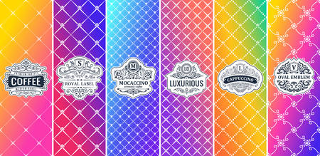 Label on color gradient background. Vintage label, card, badge, frame with liquid colorful designのイラスト素材