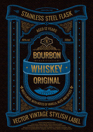 whiskey label, sticker on bottle or flask of alcoholic drink.のイラスト素材