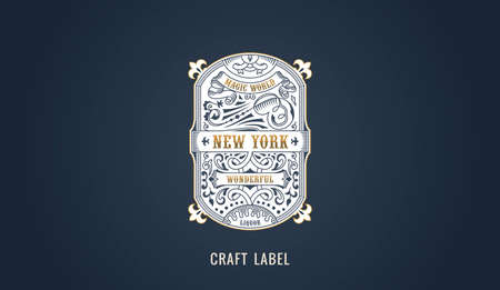 Label for modern emblem, frame badge template card. Luxury calligraphic ornate frameのイラスト素材