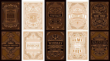 Vintage set retro cards. Template greeting card wedding invitation. Line gold calligraphic framesのイラスト素材