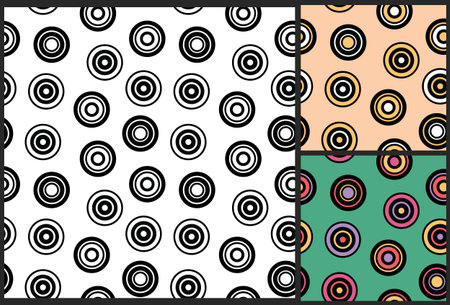 round pattern, circle pattern, rings pattern, seamless pattern, pattern in retro style, geometrical backgroundのイラスト素材