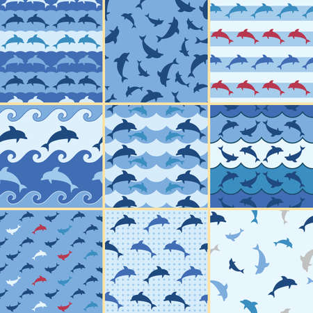 sea dolphin patternのイラスト素材