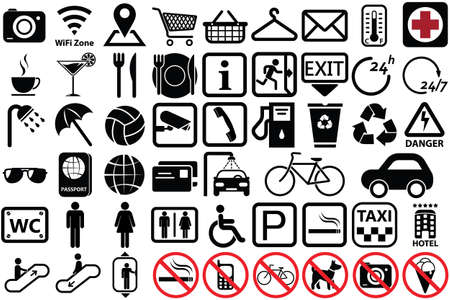 public icons, service icons, public symbols, public signs, social icons, service symbols, toilet icons, shopping icons, communication icons, street icons, icon for every placeのイラスト素材