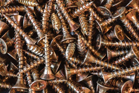 wood screw, metal screw, gold screw, yellow screw, macro screw, steel screw, metal wood screwsの写真素材