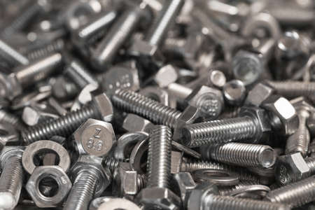 bolt metal, washer metal, nut metal, bolt steel, washer steel, nut steel, bolt photo, washer photo, nut photo, bolts washers and nutsの写真素材