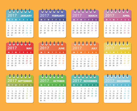 calendar 2017 starts on monday, colored designのイラスト素材