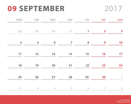 Calendar planner 2017 september, week starts monday, vector design templateのイラスト素材