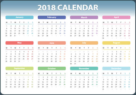 Calendar for 2018 starts monday, vector calendar design 2018 yearのイラスト素材