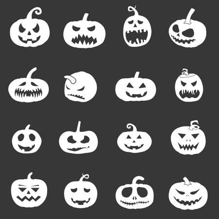 Set of silhouette spooky horror images of pumpkins for Halloween.のイラスト素材