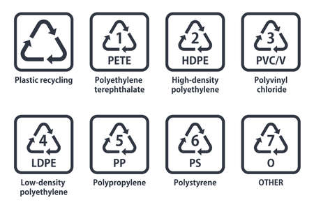 Set of plastic recycling symbols in black and whiteのイラスト素材