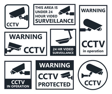 Video surveillance symbols, security camera icons, CCTV stickerのイラスト素材
