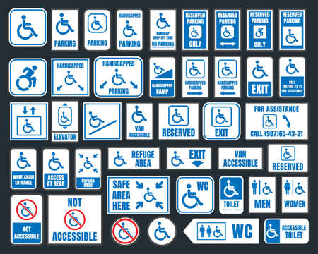 handicap icons, parking and toilet signs, disabled peopleのイラスト素材