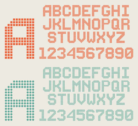 Retro pixel font, dotted alphabet and numbersのイラスト素材