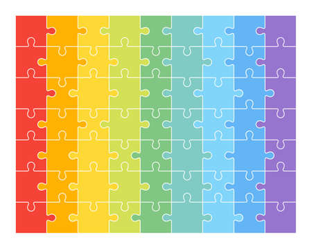 Jigsaw puzzle set of 63 colorful pieces in vectorのイラスト素材