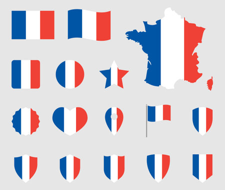 France flag icons set, French flag symbolのイラスト素材