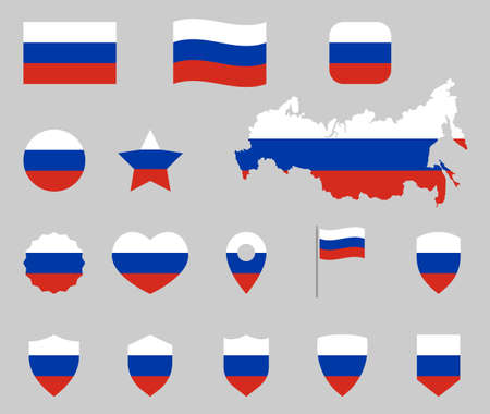 Russia flag icons set, Russian flag symbolsのイラスト素材