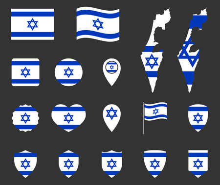 Israel flag icons set, national flag of State of Israelのイラスト素材