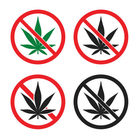 No marijuana sign set, cannabis prohibition icons, no drugs symbolsのイラスト素材