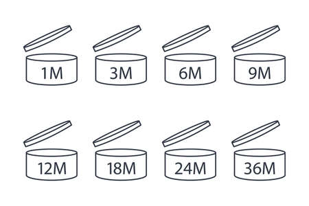Period after opening sign set, pao icons, expiration date packaging symbolsのイラスト素材