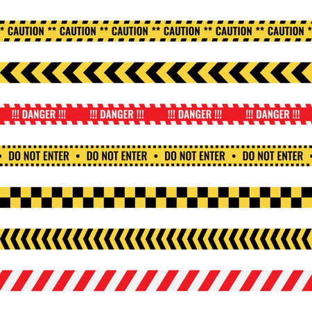 warning tapes with text, seamless caution lines setのイラスト素材