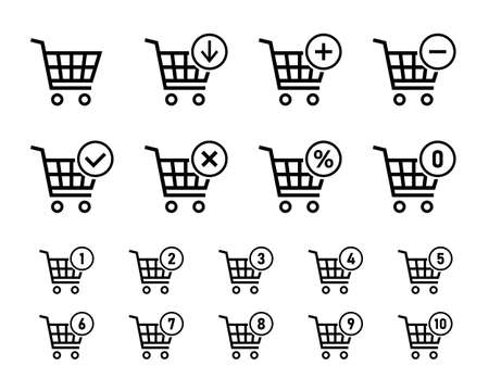 shopping cart icon set, trolley signs for internet shopのイラスト素材