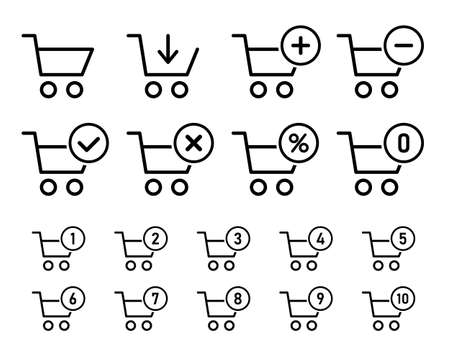 shopping cart sign set for website, shopping trolley iconsのイラスト素材