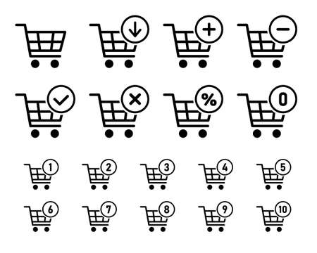 shopping cart sign set for website, shopping trolley iconsのイラスト素材