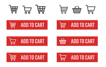 add to cart button set, shopping trolley signsのイラスト素材