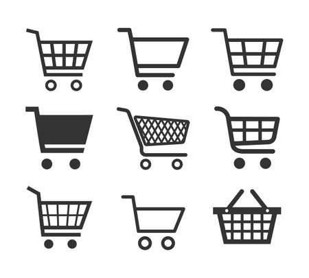 shopping cart sign set for website, shopping trolley iconsのイラスト素材