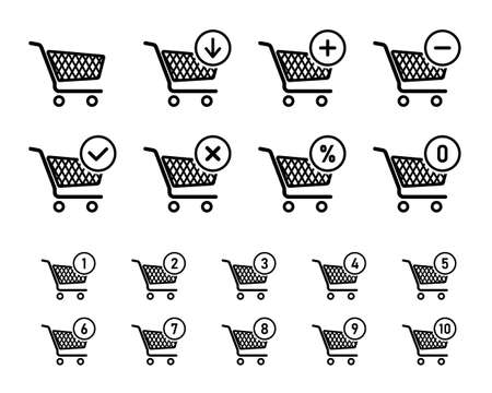 shopping cart sign set for website, shopping trolley iconsのイラスト素材