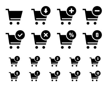 shopping cart icon set, trolley signs for internet shopのイラスト素材
