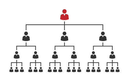 people hierarchy scheme, corporate teamwork pyramide with boss on topのイラスト素材