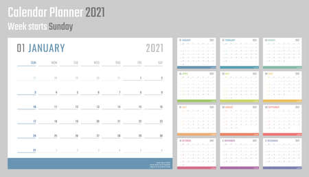 calendar for 2021 starts sunday, vector calendar design 2021 yearのイラスト素材