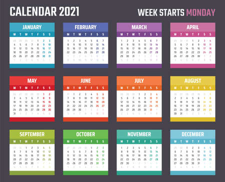 calendar for 2021 starts monday, vector calendar design 2021 yearのイラスト素材