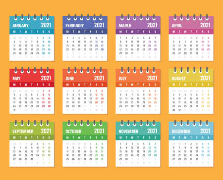 calendar for 2021 starts monday, vector calendar design 2021 yearのイラスト素材