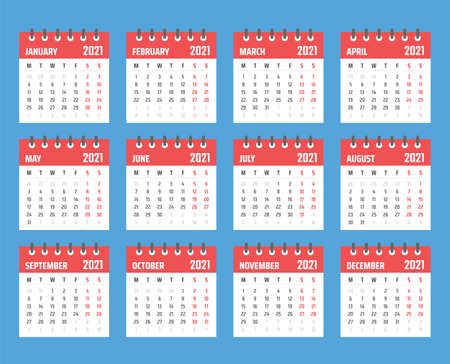 calendar for 2021 starts monday, vector calendar design 2021 yearのイラスト素材