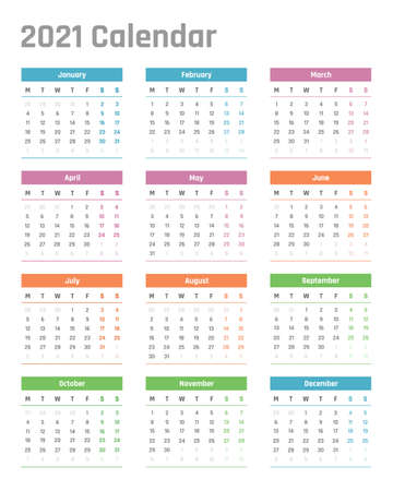 calendar for 2021 starts monday, vector calendar design 2021 yearのイラスト素材
