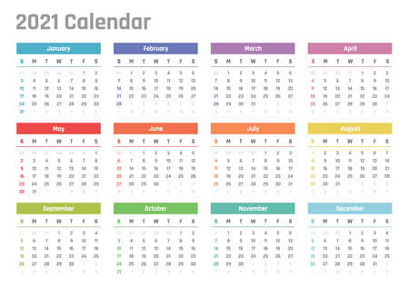 calendar for 2021 starts sunday, vector calendar design 2021 yearのイラスト素材