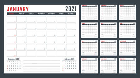 calendar for 2021 starts sunday, vector calendar design 2021 yearのイラスト素材