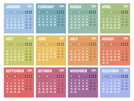 calendar for 2021 starts monday, vector calendar design 2021 yearのイラスト素材