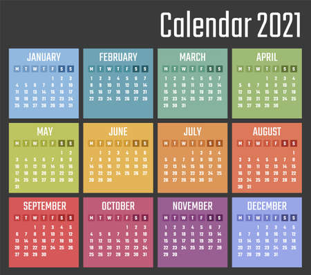 calendar for 2021 starts monday, vector calendar design 2021 yearのイラスト素材