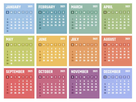 calendar for 2021 starts sunday, vector calendar design 2021 yearのイラスト素材