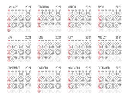 calendar for 2021 starts sunday, vector calendar design 2021 yearのイラスト素材