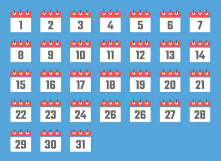 calendar icon date flat icons from 1 to 31のイラスト素材