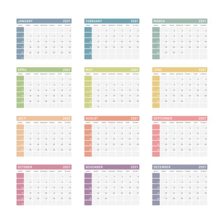 calendar for 2021 starts sunday, vector calendar design 2021 yearのイラスト素材