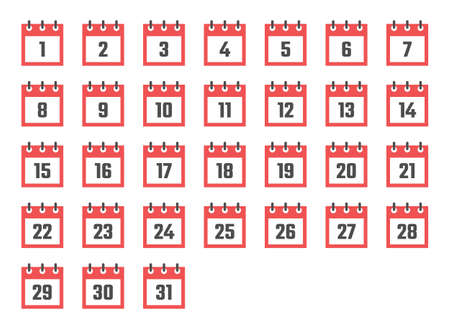 calendar dates flat icon set from 1 to 31のイラスト素材