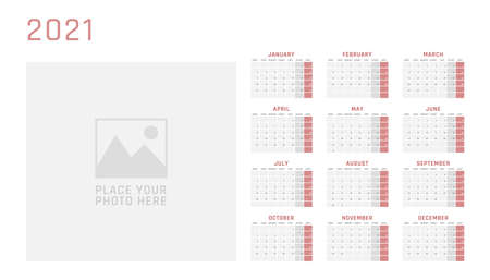 calendar for 2021 starts monday, vector calendar design 2021 yearのイラスト素材